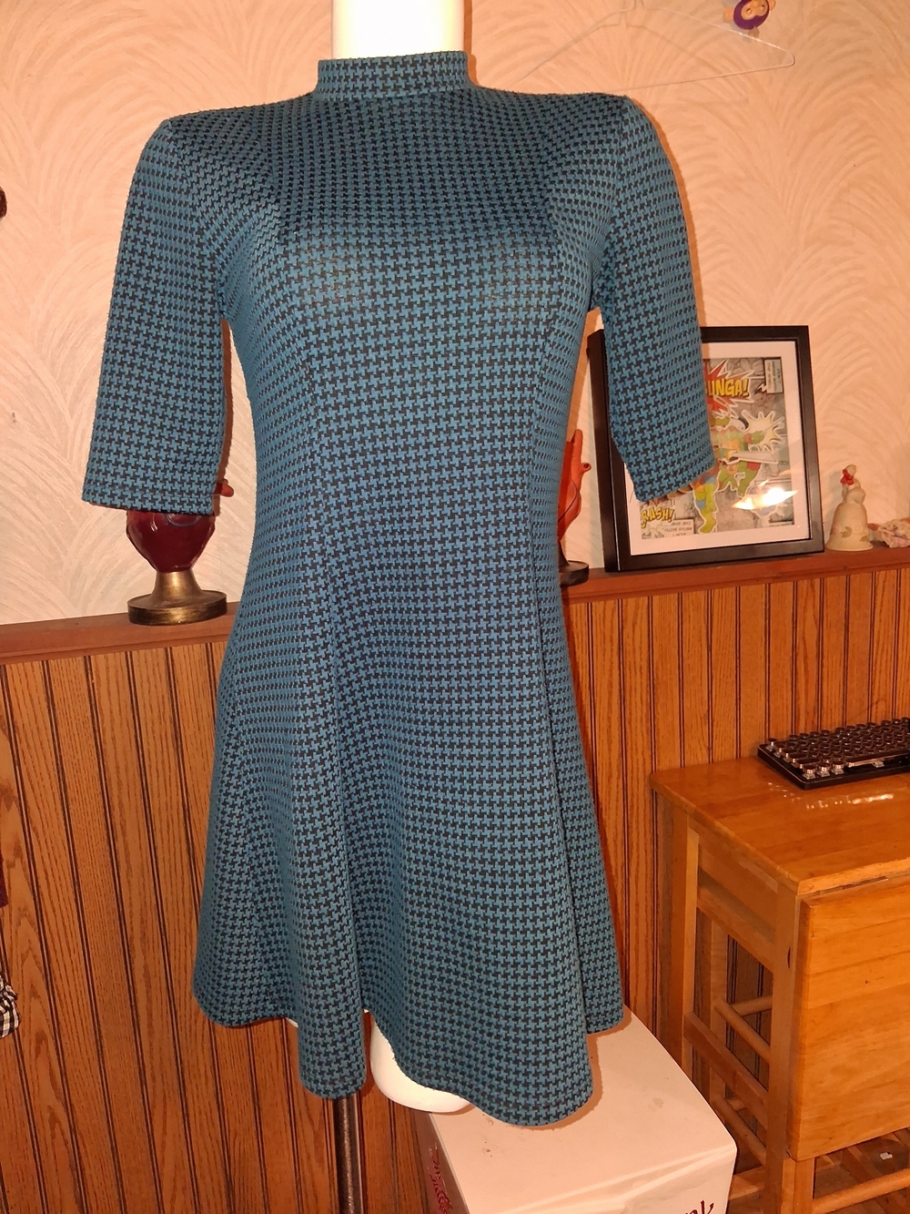 Rebel Sugar Teal Houndstooth Midi Dress